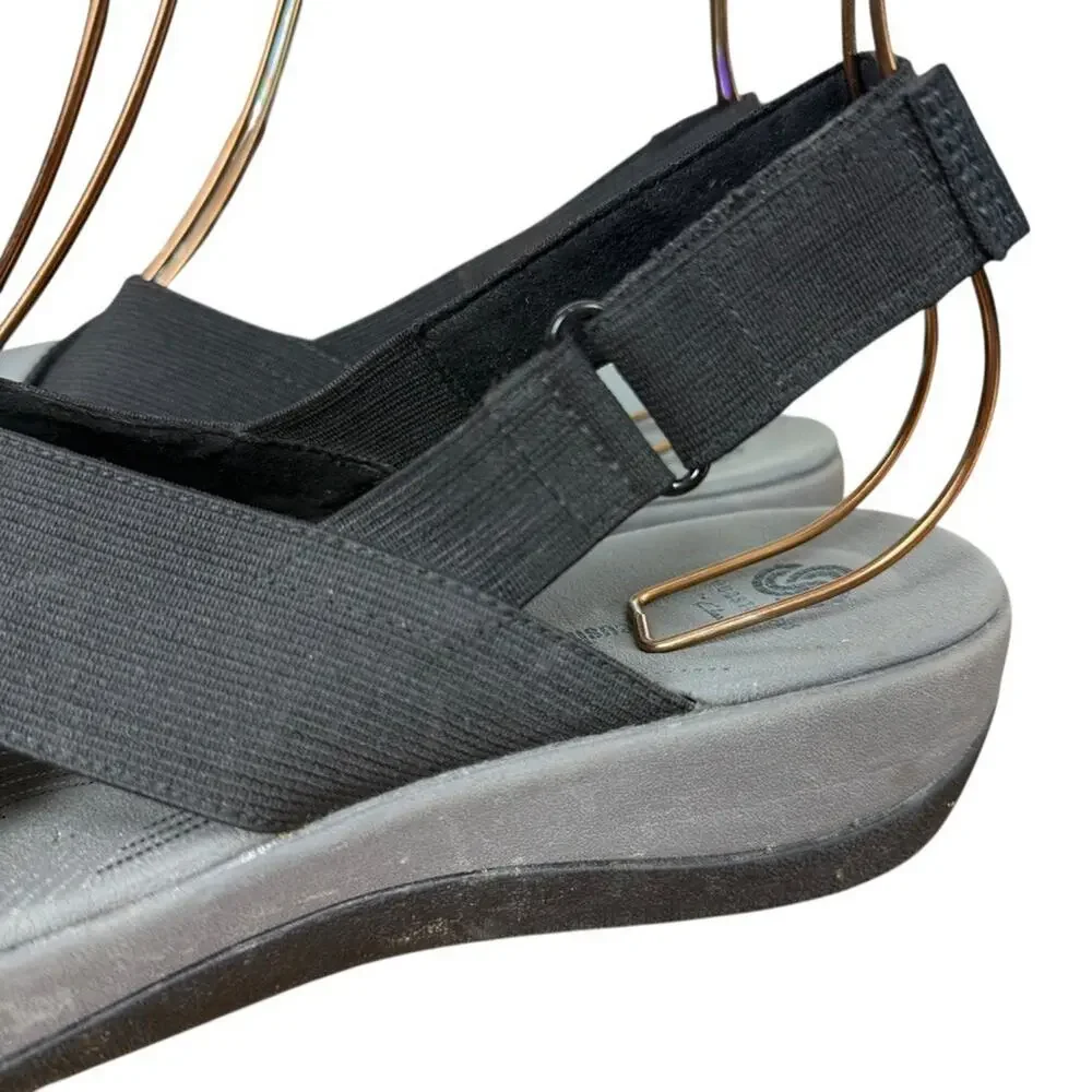 Clarks Arla Kaydin Black Slingback Wedge Sandals Wide Strap Comfort Shoes sz 10